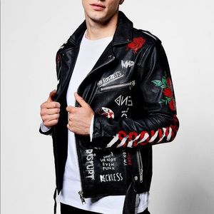 Boohoo Man Graffiti Biker Jacket